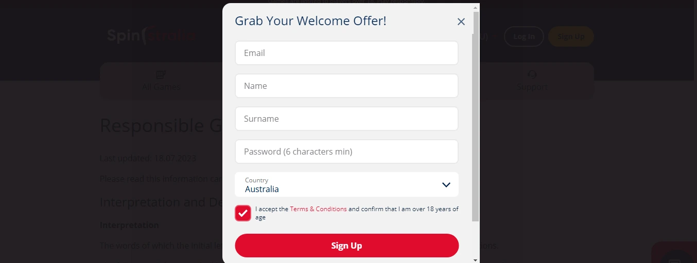 spinstralia casino registration